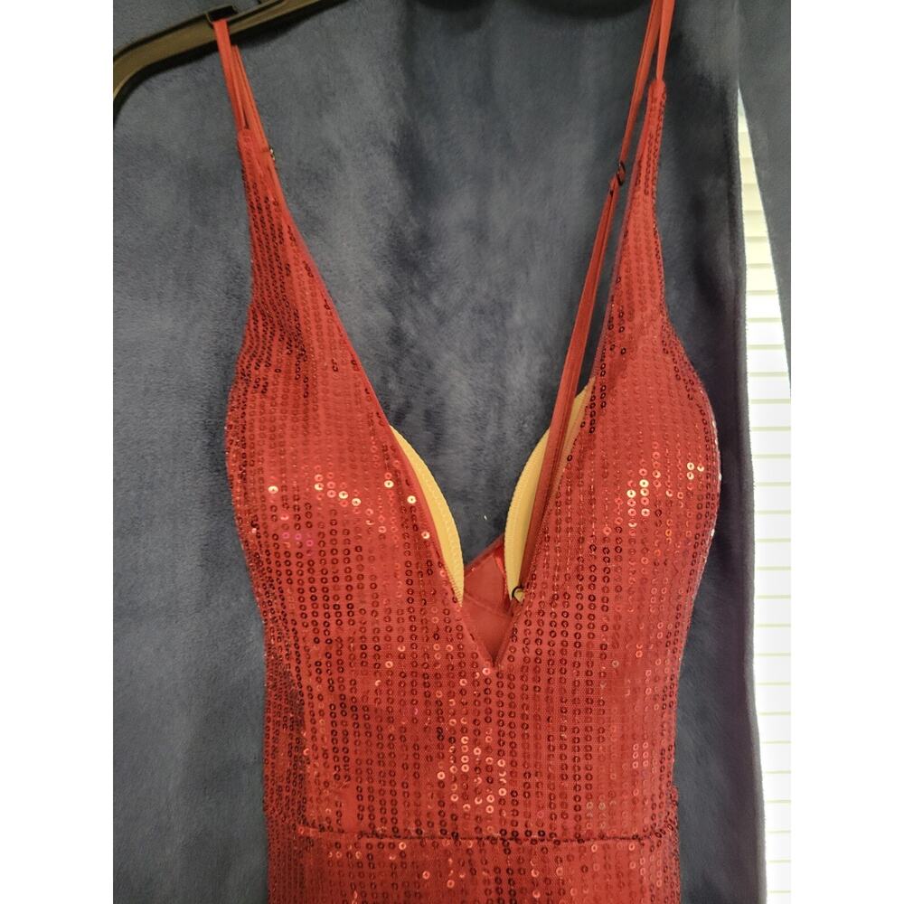 Cinderella Divine Maroon Burgundy Sequins Formal Dance Homecoming Dress Size 12 - Picture 5 of 7
